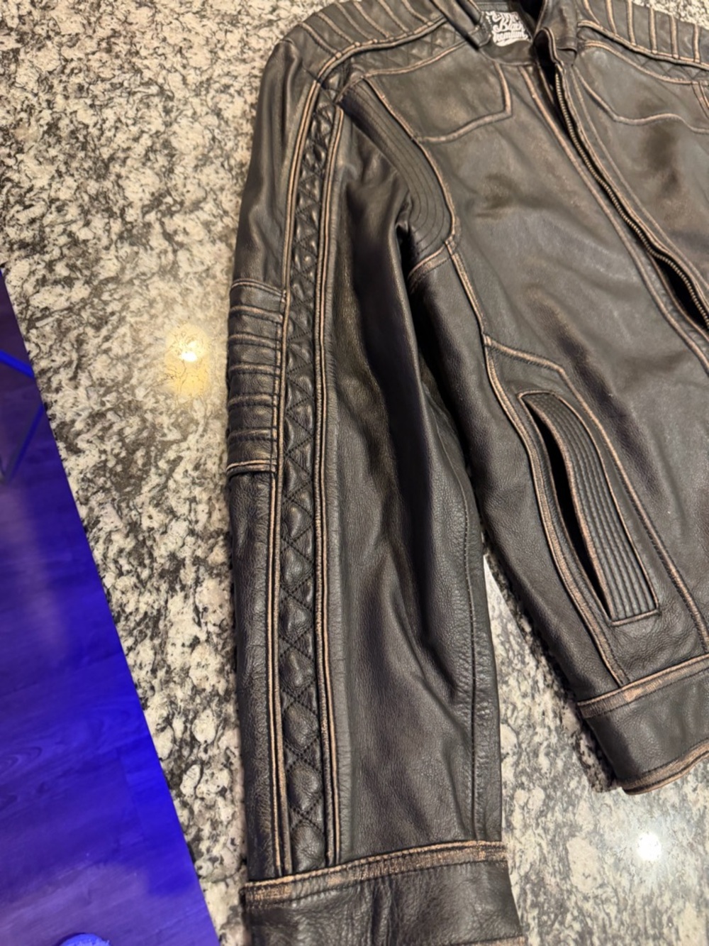 Affliction Black Leather Jacket with Embroidered Cross Back Detail NWOT Size 2XL - Picture 7 of 12